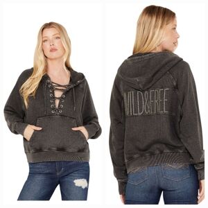 Idyllwind Wild & Free Dark Gray Lace-Up Sweatshirt